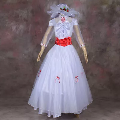 Mary Poppins Disney Cosplay Costume Halloween Ball White Long Dress Dress • $154.94