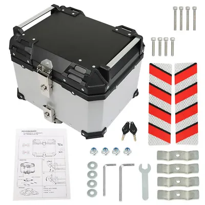 45L Aluminum Motorcycle Top Case Lock Trunk Luggage Tour Tail Box Storage Silver • $103.16