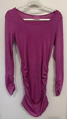 Michael Stars Jordan Fitted Pink Shimmer Ruched Long Sleeve Maternity Dress OSFA • $18