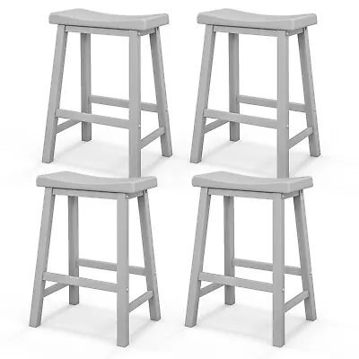 Set Of 4 Counter Height Dining Chairs Saddle Bar Stools W/ Wooden Legs Grey • $149.99