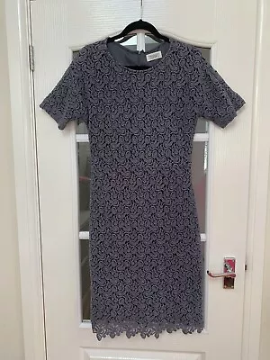 TOAST Grey Blue Cotton Lined Lace Broderie Dress Size 12 • £24.99