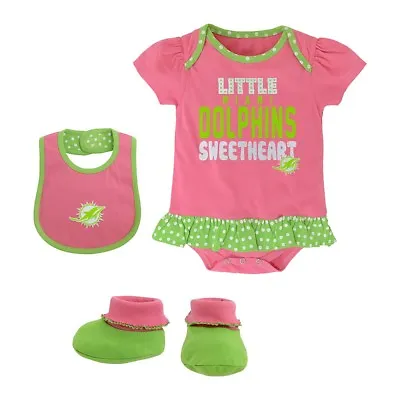 Miami Dolphins NFL Infant Pink  Little Sweet  Creeper Bib & Bootie Set • $12.99