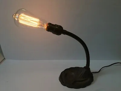 Vintage Cast Iron Metal Base Gooseneck Table Desk Lamp Edison Bulb Steampunk • $29.99