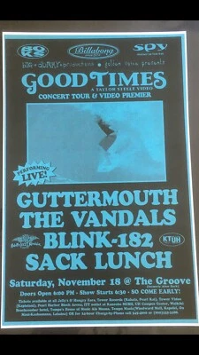 $20 • Buy 🔴 Blink 182•gutermouth•the Vandals•sack Lunch Hawaii Concert Poster