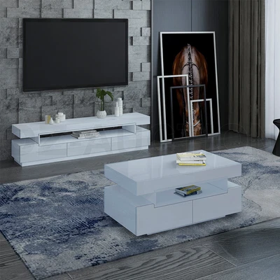 $199.95 • Buy TV Stand Cabinet Coffee Table Storage Entertainment Unit Wooden Furniture BK/WH