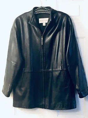 Ellen Tracy Sz M Women's Black Leather Zip Jacket Pockets Full Lining • $55