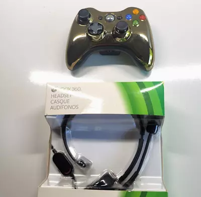 Microsoft Xbox 360 Limited Edition Chrome Gold Wireless Controller W/New Headset • $40