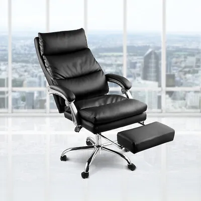 Executive Office Chair Ergonomic Reclining PU Leather Computer Seat W/Footrest • $229.95