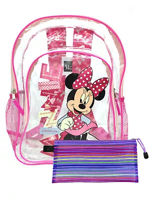 Disney Minnie Mouse Transparent Backpack 16  W/ Mesh Zipper Pencil Pouch Set • $23.99