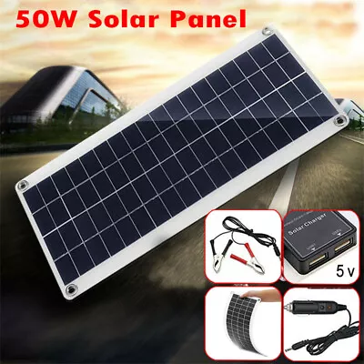 50W Solar Panel Trickle Car Van Boat Caravan Camper 12V Flexible Battery Charger • £16.99