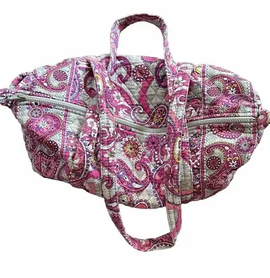 Vera Bradley Pink Paisley Plaid Quilted Medium Barrel Duffle Bag • $22