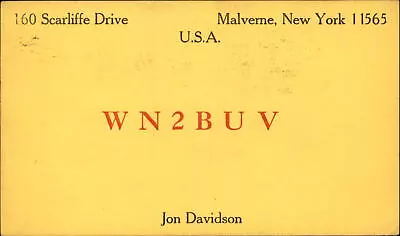 QSL Radio Card WN2BUV 1971 Malverne New York  Jon  Davidson • $4.98