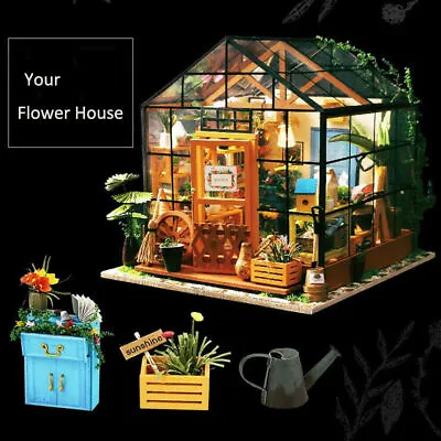Rolife DIY LED Mini Green House Dollhouse Miniature Wooden Furniture Kit Gift • $39.99