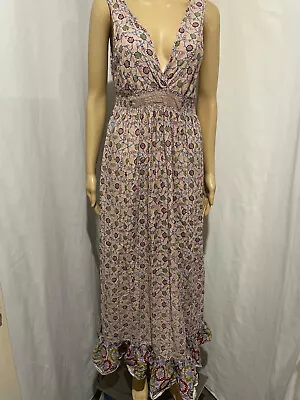 Morocco Size L  (12?)  Ethnic Floral Design Cotton Boho Maxi Dress • $24