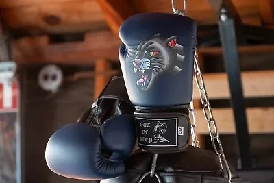 Panther Blue Boxing Kickboxing MMA Muay Thai Synthetic Leather Gloves 12 16 Oz • $140