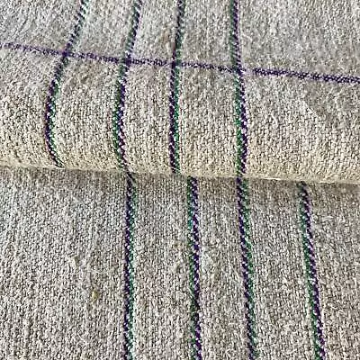 RARE Purple And Green Grain Sack Fabric Linen Feedsack Grainsack Stripes Vintag • $150