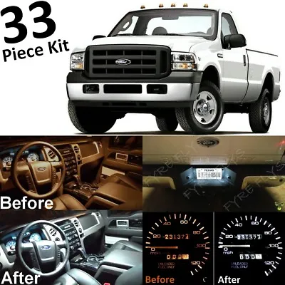 33 White LED Interior +Cluster +Clearance Lights For 2005-2007 Ford F250 F350 • $29.99