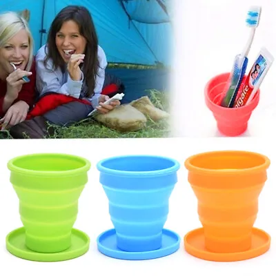 Portable Silicone Folding Cup Telescopic Drinking Collapsible Travel Camp XK • £5.65