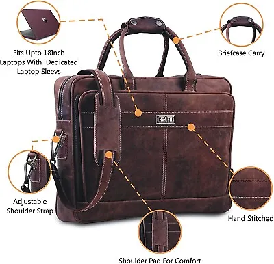 Vintage 18  Leather Briefcases For Men W/Padded Laptop Case Laptop Bag 18 Inches • $118.74