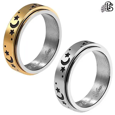 I Love You Moon Star Fidget Titanium Spinner Ring Stress Relieving Anxiety Band • $15.99