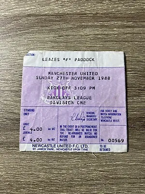 £12.99 • Buy Newcastle United V Manchester United Division 27/11/88 1988-89 Ticket Stub