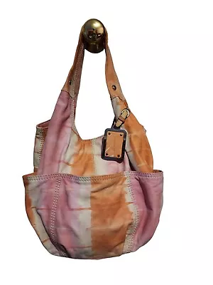 B. Makowsky Pink Orange & Cream Tie Dye Look Soft Leather Shoulder Bag • $42