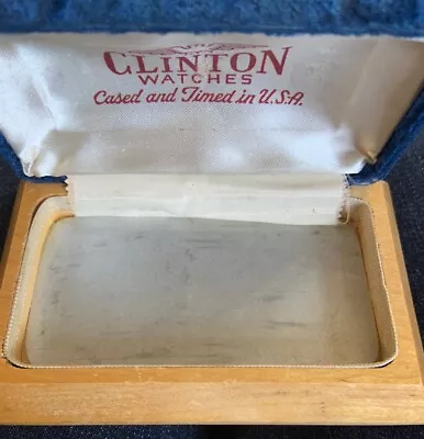 Vtg Clinton Watch Presentation Box ONLY Blue Velvet /wood Reads Clinton Watches • $16.99