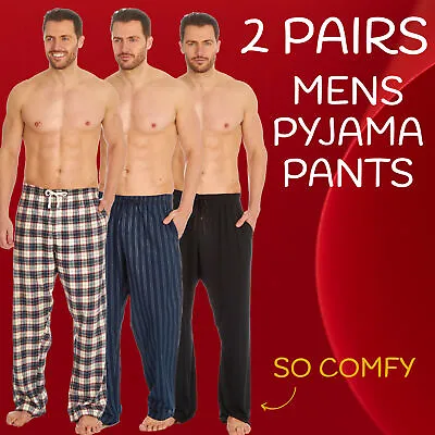 2 Pack Mens Pyjama Bottoms Pajama Pants Lounge PJ Trousers Cotton Checked Woven • £10.99