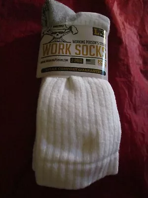 2 Pair Working Person's Store Steel Toe Boot Socks Cotton White Large 9-13 • $18.99