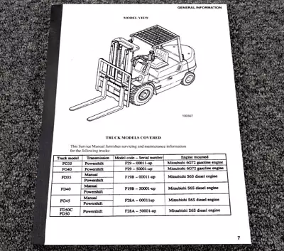 Mitsubishi FG45 Forklift W S6S Chassis & Mast Service Repair Manual 00011-Up • $209.30