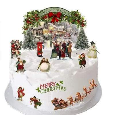 £3.29 • Buy Christmas Vintage Victorian Cake Scene Edible Premium Wafer Paper Cake Topper