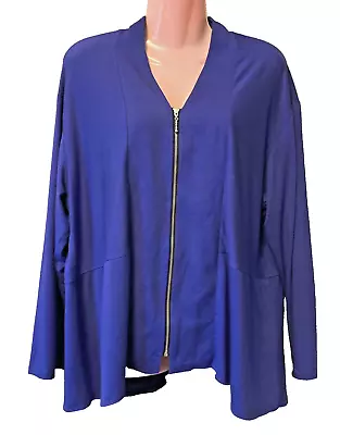 Ladies Yong Kim Petrol Blue Zipped Tunic Top  Drop Back Hem Size 16 Ex Cond • £19.59