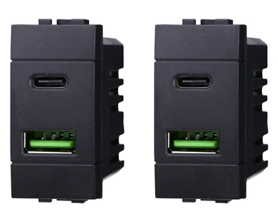 Presa USB Doppia Compatibile Bticino Living Light | Modulo Da Muro 2 Porte 5V 2,1A, Ricarica Rapida, Nero - 4