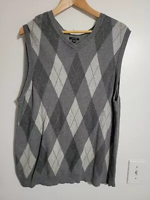  APT 9 Argyle Sweater Vest Mens XXL Gray VNeck  Cotton • $16