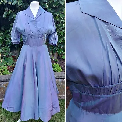 Vintage 50s Dress Lilac Satin Full Skirt Fit & Flare Twinwood Swing Retro Ombre • £38