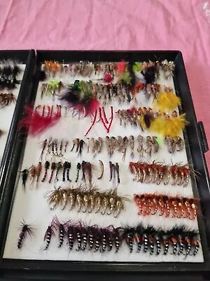 A Large Plastic Fly Reservoir/box + Large Collection Of Artificial Flies • $252.59