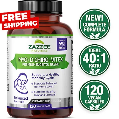 Myo-Inositol + D-Chiro + Vitex 120 Count Optimal 40:1 Inositol Ratio Vegan • $22.94