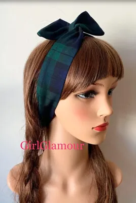 Black Watch Tartan Headband Bandana Hairband Bow Tie Wired Burns Night Dress • £3.25