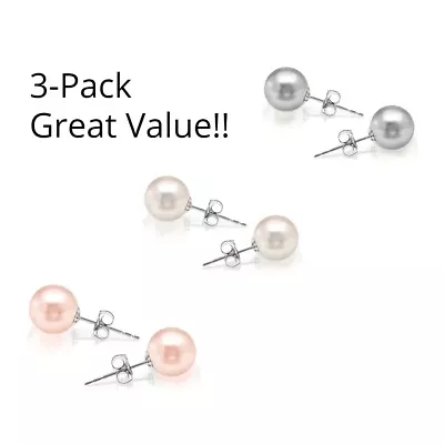 3 Pack Cultured Freshwater Pearl Stud Earrings Set Earrings For Women • $8.99