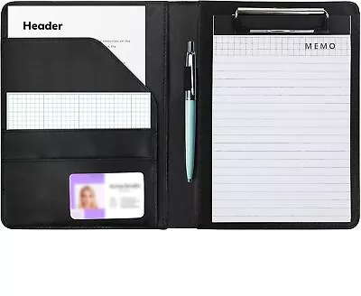 A5 Black Faux Leather Conference Folder Fold Over Business Office Work Portfolio • £18.59