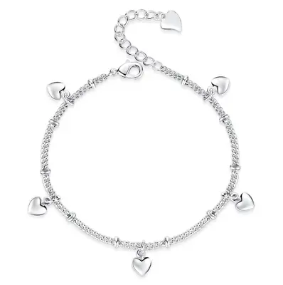 925 Sterling Silver Plated Heart Charm Women Girl Chain Bracelet 8  Gift I49 • $4.98