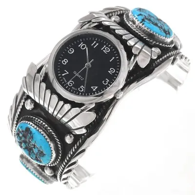 Native Navajo Big Boy Turquoise Mens Watch Bracelet Sterling Silver Handmade S8 • $998