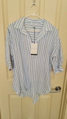 $39 • Buy Witchery Linen Shirt Blue White Stripe Size 8 New With Tags 