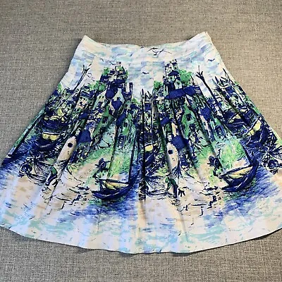Talbots Petite Skirt Women's Size 6P Venice Gondola Italy Print Pleated Cotton • $27.74