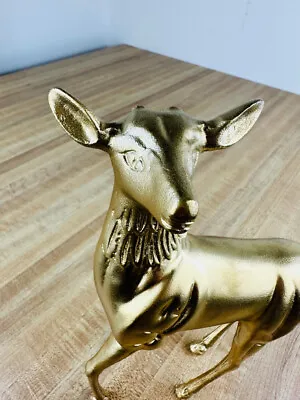 Christmas Reindeer Deer Figurine Statue Gold Metal LARGE 9” Tall Heavy • $20.09