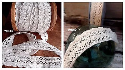1  Vintage Scallop Embroidered Cotton Floral Crochet Lace Trim 10 Yards - Colors • $13.99