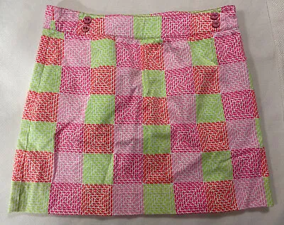 Vineyard Vines Skirt 6 Pink Green Patchwork Wale Print Lined Cotton A Line • $9.99