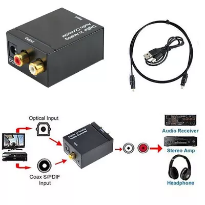 3.5mm Digital To Analog Audio Converter Amplifier Decoder Optical Fiber Coaxial • £7.67