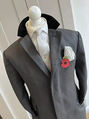 Mens Grey Wool Velvet Collar Classic Covert Over Coat L 40 42 Tweed City Country • £29.99