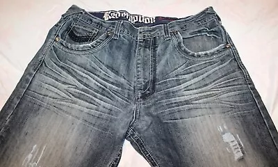 Redemption Mens Jeans 36x30 Blue Distressed Whisker Flap Pocket Casual Denim • $19.99